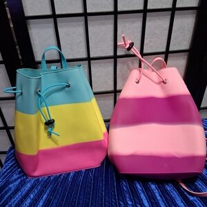 Pink and Yellow Striped Backpacks with Modern Design